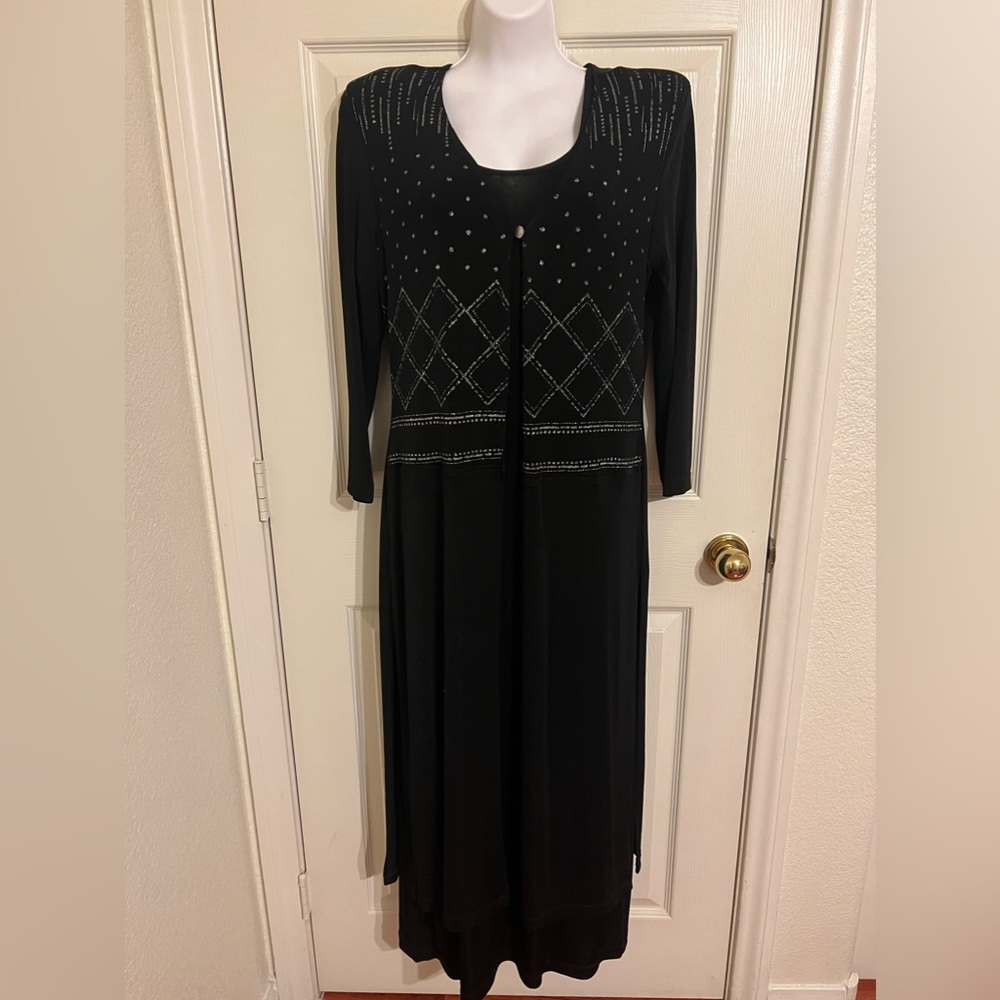 High Drama Black Tank Dress & Jacket w. Silver. Sparkle Accent EUC Size 6